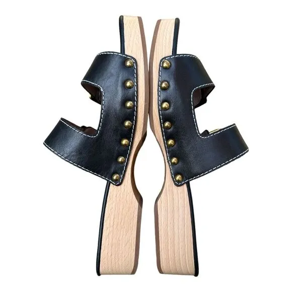 J. Crew Black Leather Adjustable Straps Double Buckle Clog Sandals Size 10 NWOT