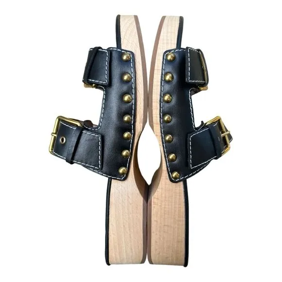 J. Crew Black Leather Adjustable Straps Double Buckle Clog Sandals Size 10 NWOT