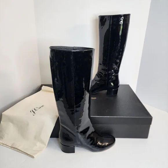 J. Crew Italian Black Patent Leather Boots Women's SZ 5 - #BM706 - New in Box!
