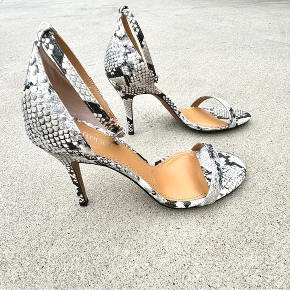 J. RENEE strappy heels white leather Vegan snakeskin print sandals stilettos 13