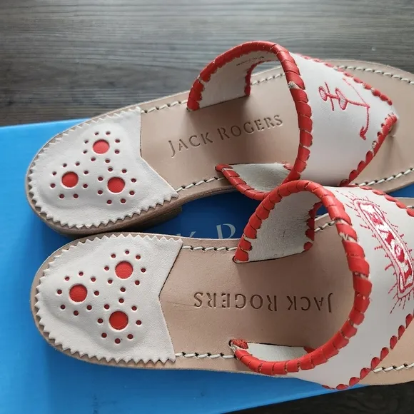 Jack Rogers Love Embroidered Leather Sandals 6.5 Valentine's Day Vacation Summer