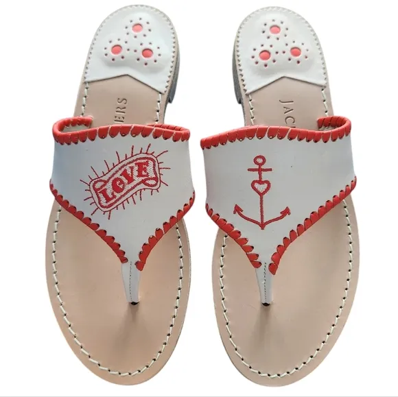 Jack Rogers Love Embroidered Leather Sandals 6.5 Valentine's Day Vacation Summer