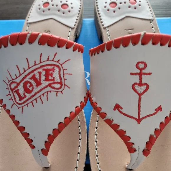 Jack Rogers Love Embroidered Leather Sandals 6.5 Valentine's Day Vacation Summer