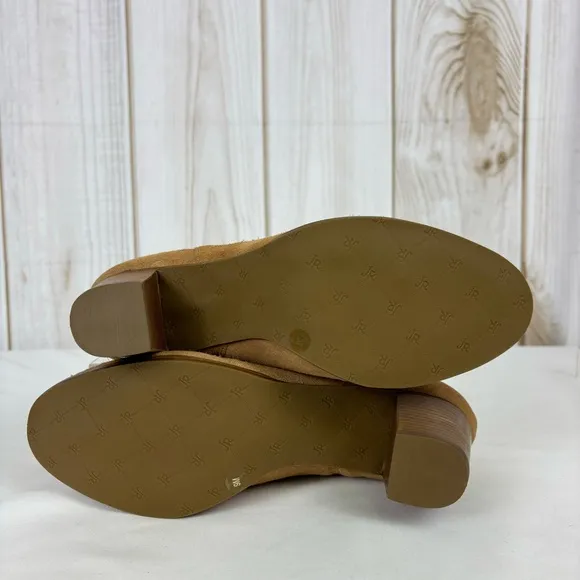 Jack Rogers Marianne Ankle Boots Scalloped Edge Low Rise Suede Boots Oak Size 9