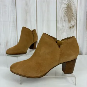 Jack Rogers Marianne Ankle Boots Scalloped Edge Low Rise Suede Boots Oak Size 9