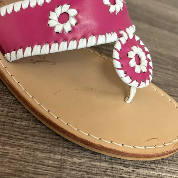 Jack Rogers Pink/Cream Navajo Leather Flat Thong Sandals Whipstitch Barbiecore 7