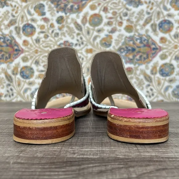 Jack Rogers Pink/Cream Navajo Leather Flat Thong Sandals Whipstitch Barbiecore 7