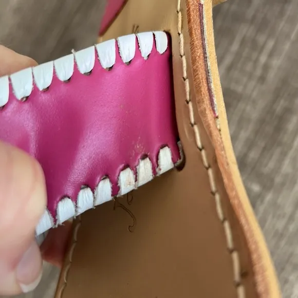 Jack Rogers Pink/Cream Navajo Leather Flat Thong Sandals Whipstitch Barbiecore 7