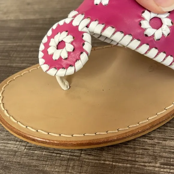Jack Rogers Pink/Cream Navajo Leather Flat Thong Sandals Whipstitch Barbiecore 7