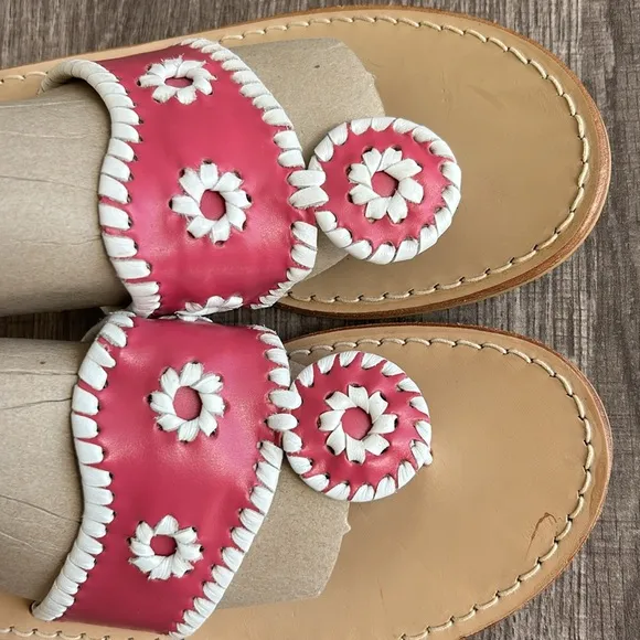 Jack Rogers Pink/Cream Navajo Leather Flat Thong Sandals Whipstitch Barbiecore 7