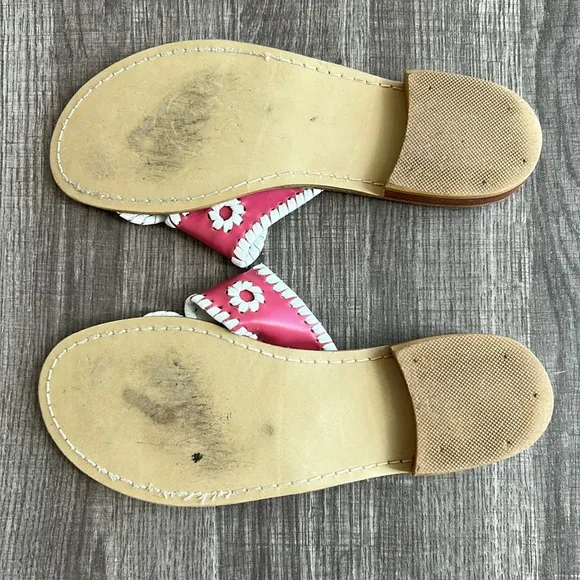Jack Rogers Pink/Cream Navajo Leather Flat Thong Sandals Whipstitch Barbiecore 7