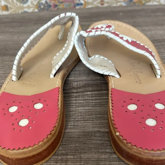 Jack Rogers Pink/Cream Navajo Leather Flat Thong Sandals Whipstitch Barbiecore 7