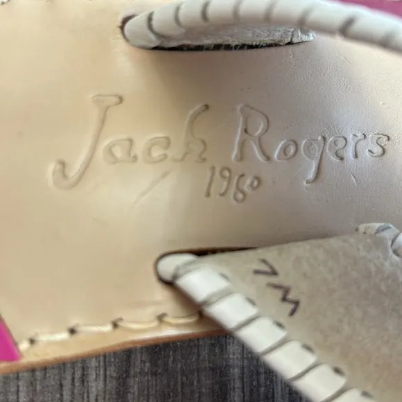 Jack Rogers Pink/Cream Navajo Leather Flat Thong Sandals Whipstitch Barbiecore 7