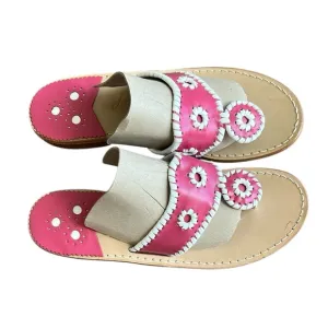 Jack Rogers Pink/Cream Navajo Leather Flat Thong Sandals Whipstitch Barbiecore 7