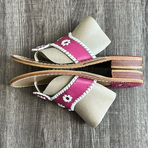 Jack Rogers Pink/Cream Navajo Leather Flat Thong Sandals Whipstitch Barbiecore 7