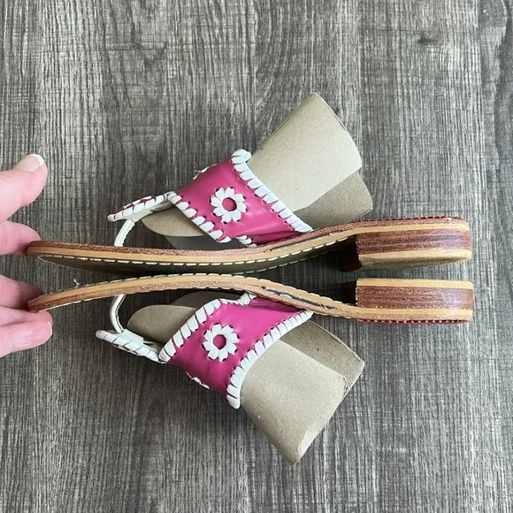 Jack Rogers Pink/Cream Navajo Leather Flat Thong Sandals Whipstitch Barbiecore 7