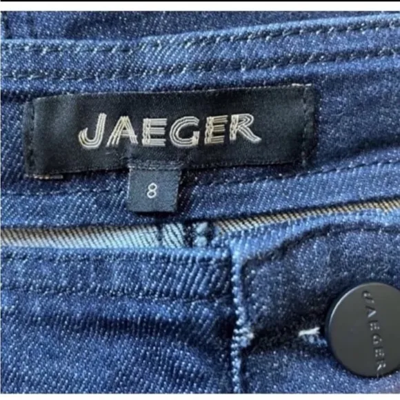 Jaeger Dark Wash Denim Midi Skirt | Button Front High Waist | UK 8 US 6 EUR 36