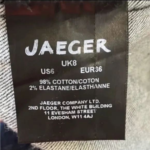 Jaeger Dark Wash Denim Midi Skirt | Button Front High Waist | UK 8 US 6 EUR 36