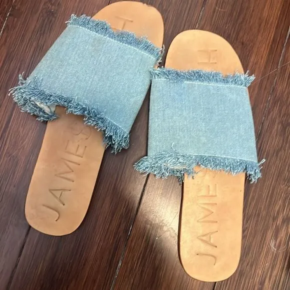 James Smith Jean Slide on Sandals - Frayed Denim - Super Comfortable - Size 8.5