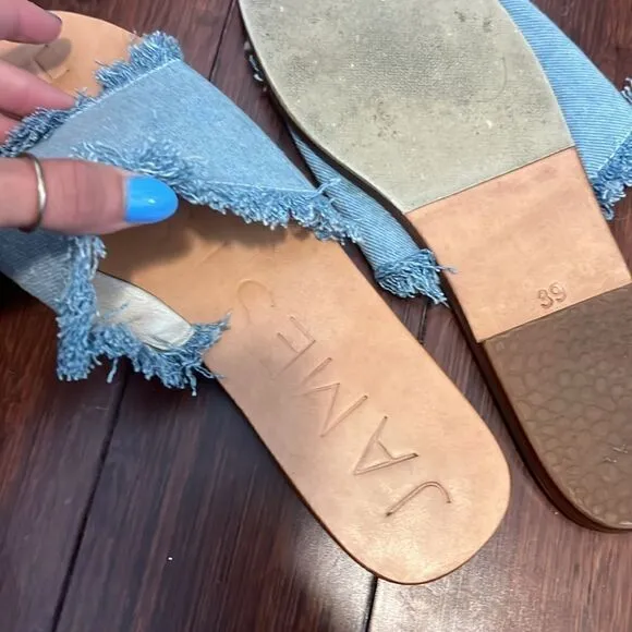 James Smith Jean Slide on Sandals - Frayed Denim - Super Comfortable - Size 8.5