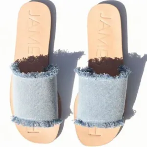 James Smith Jean Slide on Sandals - Frayed Denim - Super Comfortable - Size 8.5