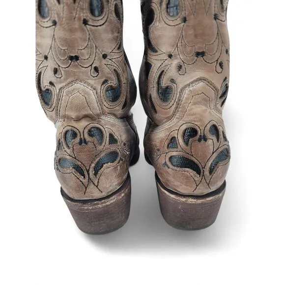J.B. Dillon Chicory Western Cowgirl Boots Size 6 Leather Embroidered Brown Black