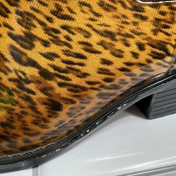 Jeffrey Campbell Rain Boots Leopard Cheetah Print Rubber Chelsea Boots Size 7