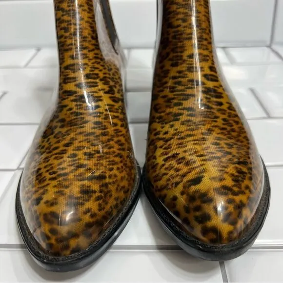 Jeffrey Campbell Rain Boots Leopard Cheetah Print Rubber Chelsea Boots Size 7