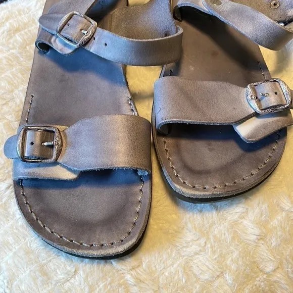 JERUSALEM Handmade Sandals The Original Gray Blue Leather Rubber Sole