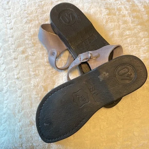 JERUSALEM Handmade Sandals The Original Gray Blue Leather Rubber Sole