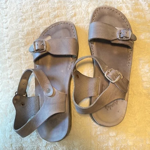 JERUSALEM Handmade Sandals The Original Gray Blue Leather Rubber Sole
