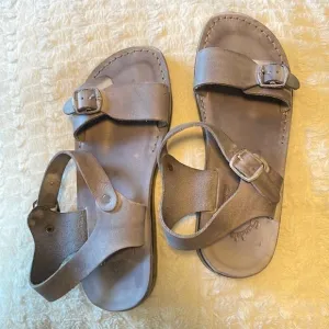 JERUSALEM Handmade Sandals The Original Gray Blue Leather Rubber Sole
