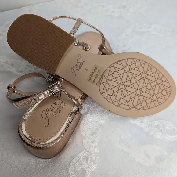 Jewel Badgley Mischka Dasha Block Heel Thong Sandals Roes Gold Champagne Y2K