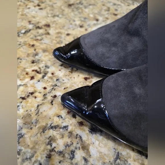 Jimmy Choo Black Gray Brady Ankle Boots Pointy Toe 39 Zippered Booties.