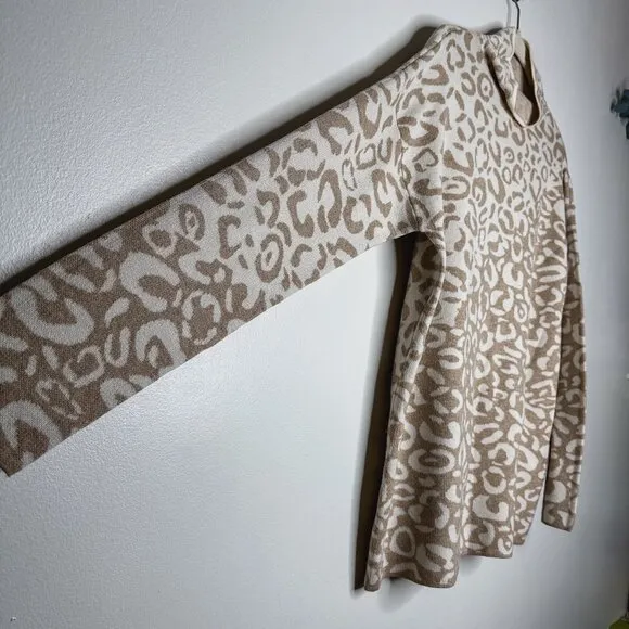 J.McLaughlin Women's Leopard Print Sweater Soft Cotton-Modal Blend Neutral Cream