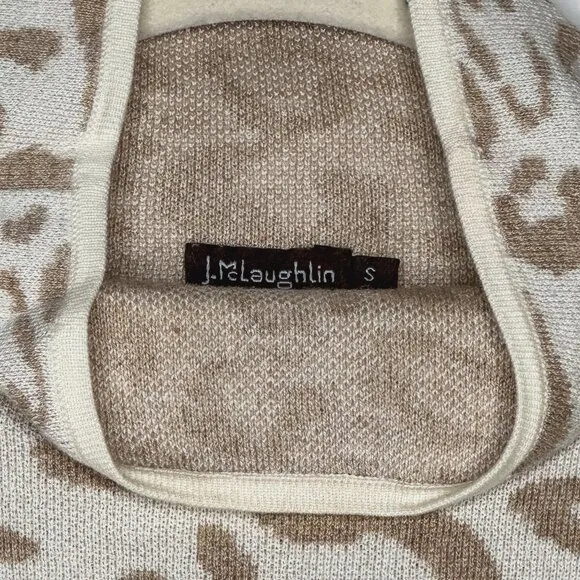 J.McLaughlin Women's Leopard Print Sweater Soft Cotton-Modal Blend Neutral Cream