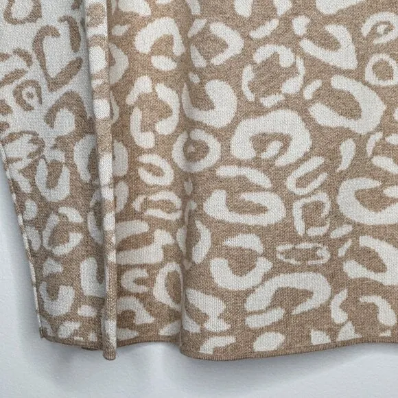 J.McLaughlin Women's Leopard Print Sweater Soft Cotton-Modal Blend Neutral Cream