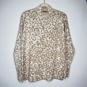 J.McLaughlin Women's Leopard Print Sweater Soft Cotton-Modal Blend Neutral Cream
