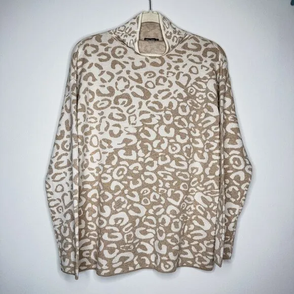 J.McLaughlin Women's Leopard Print Sweater Soft Cotton-Modal Blend Neutral Cream