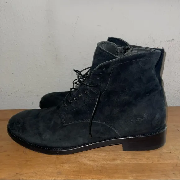 Jo Ghost Hand-crafted Italian Suede Leather Ankle Black Woven Boots Side Zip 44