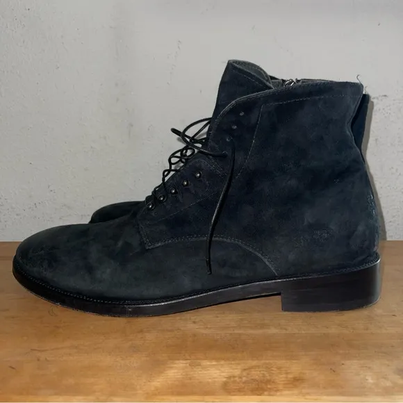 Jo Ghost Hand-crafted Italian Suede Leather Ankle Black Woven Boots Side Zip 44