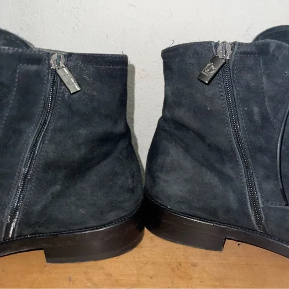 Jo Ghost Hand-crafted Italian Suede Leather Ankle Black Woven Boots Side Zip 44