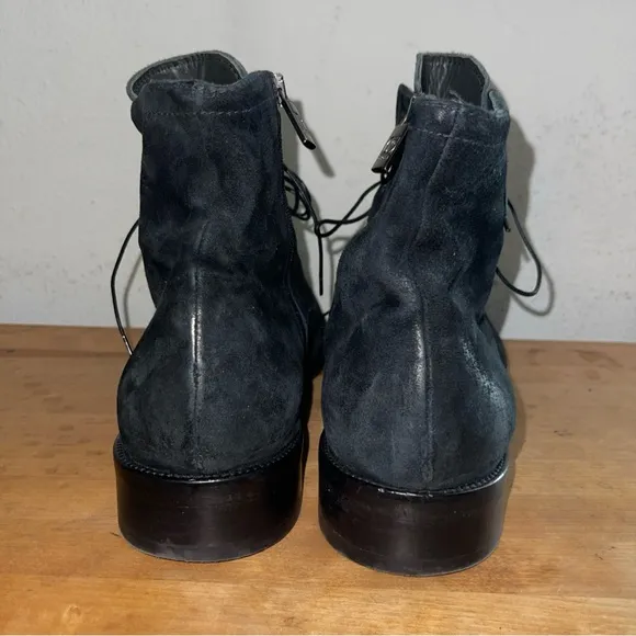 Jo Ghost Hand-crafted Italian Suede Leather Ankle Black Woven Boots Side Zip 44