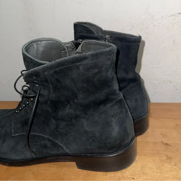 Jo Ghost Hand-crafted Italian Suede Leather Ankle Black Woven Boots Side Zip 44
