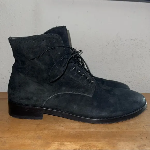 Jo Ghost Hand-crafted Italian Suede Leather Ankle Black Woven Boots Side Zip 44