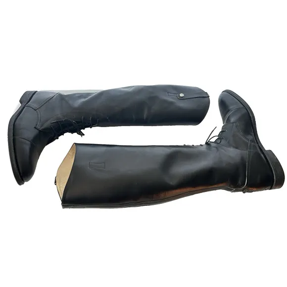 JOHN ASHBOURNE Equestrian Knee High Black Leather Riding Boots Size 10 ENGLAND