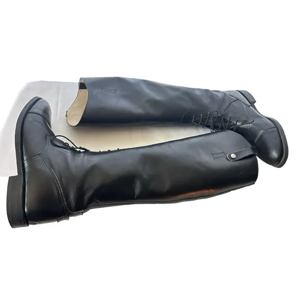 JOHN ASHBOURNE Equestrian Knee High Black Leather Riding Boots Size 10 ENGLAND