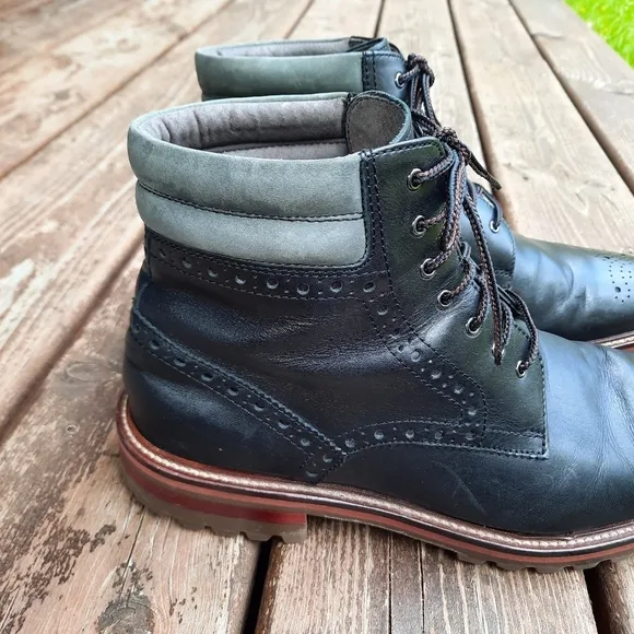 Johnston &amp; Murphy black leather oxford cap toe lace-up boots 58-10745 size 9.5