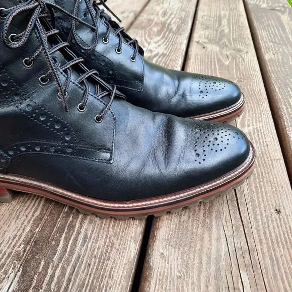 Johnston &amp; Murphy black leather oxford cap toe lace-up boots 58-10745 size 9.5