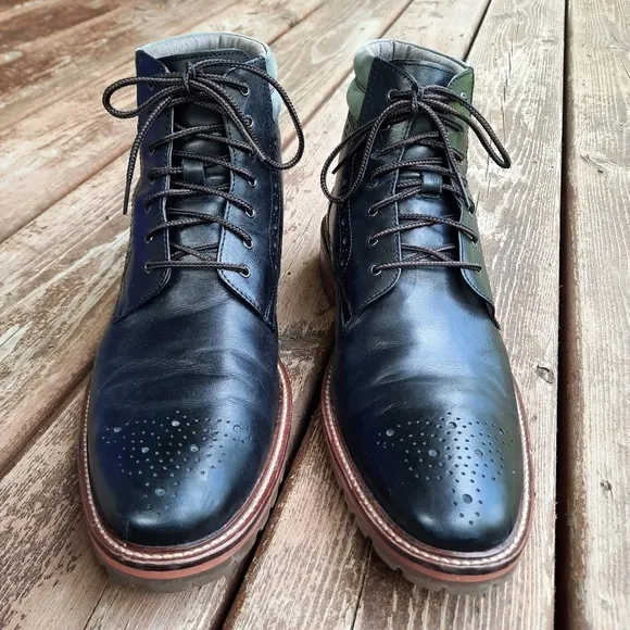 Johnston &amp; Murphy black leather oxford cap toe lace-up boots 58-10745 size 9.5